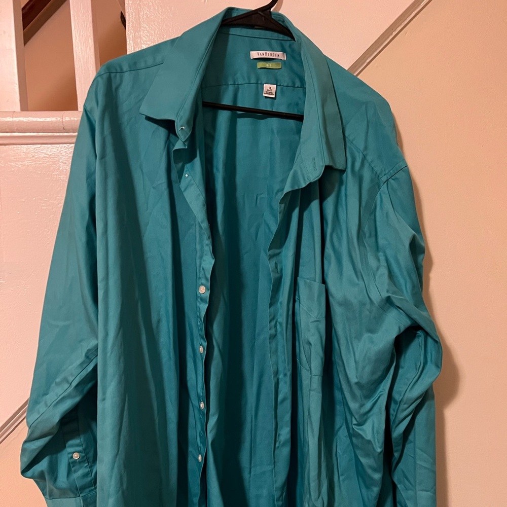 Van Heusen Big Size 20 34/35 Long Sleeve in Teal color Button Down Shirt